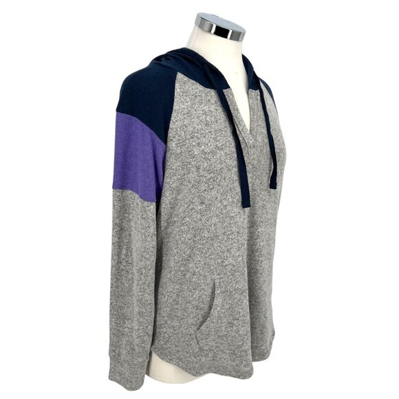 Market & Spruce Colorblock Soft Hoodie Gray Purple Blue Size Small NWT - Picture 4 of 9